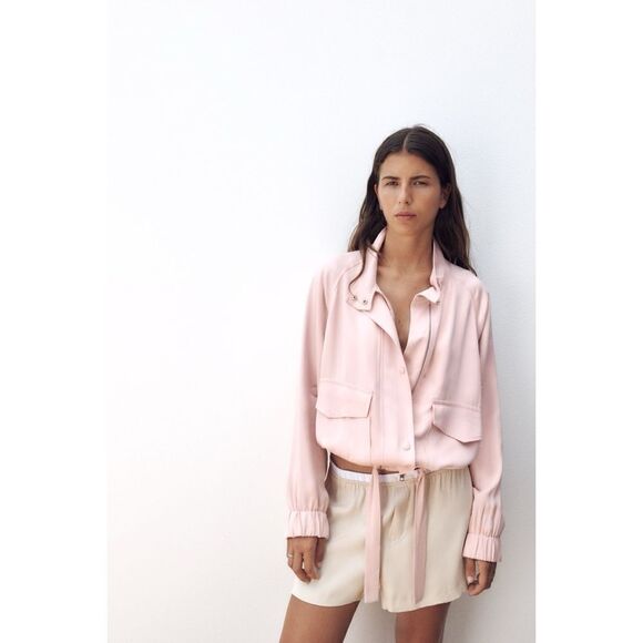 NWT Zara Pocketed Flowy Jacket in Pale Pink, Size Medium - Picture 6 of 15